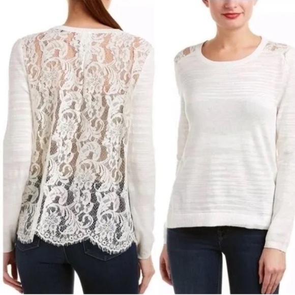 CAbi Sweaters - CABI 5005 White Sophia Lace Back Sweater Romantic Feminine